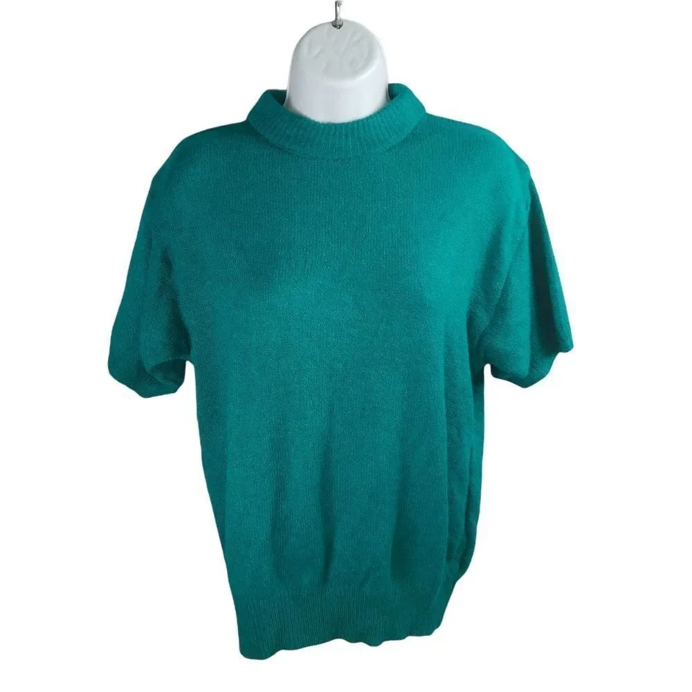 Perspective Classic Vintage Jewel Green Knit Short Sleeve  Mom Grandma Shirt M